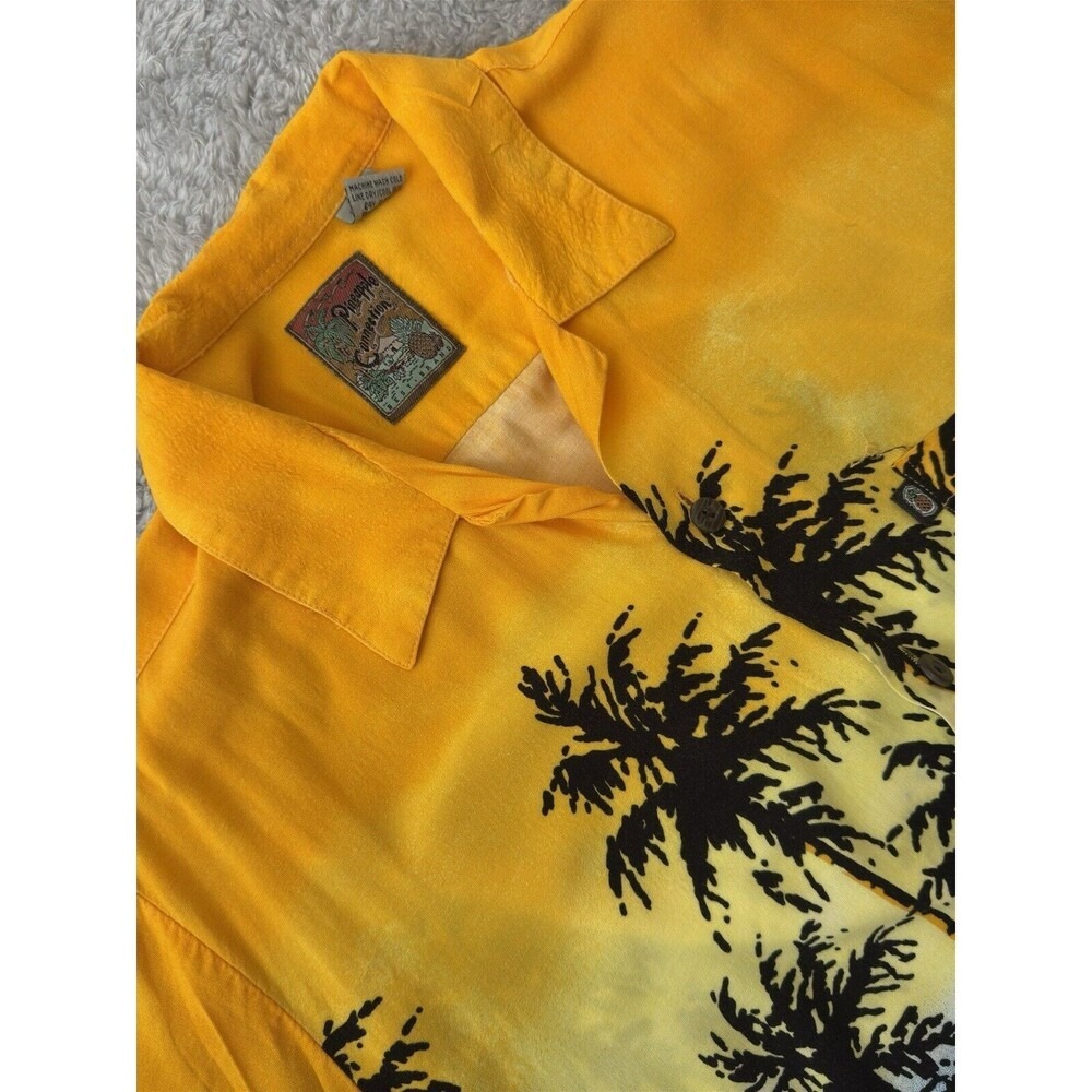 Pineapple Connection Mens Medium Yellow Tropical Palm Tree Sunset Rayon Shirt